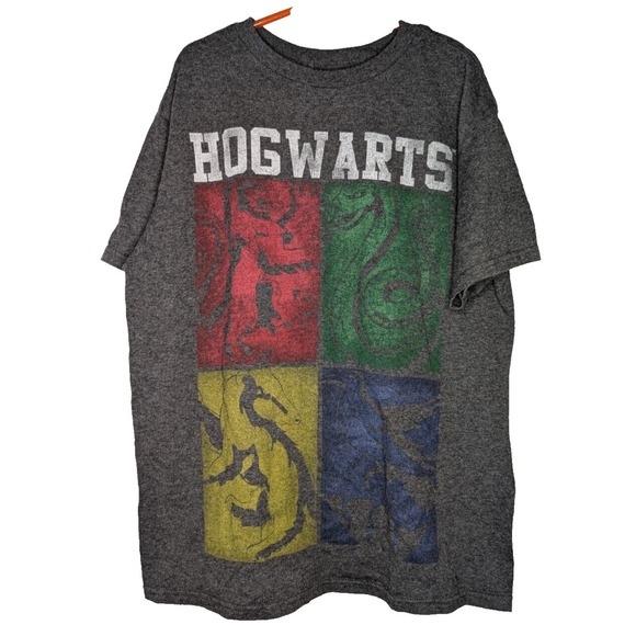 Harry Potter Hogwarts Shirt 4 Houses Charcoal Dark Gray Boys Size Medium - Picture 1 of 3